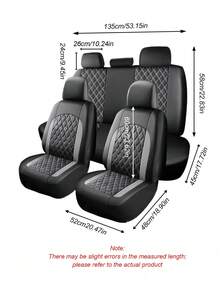 通用汽車座椅套組－2個前座或5件全套，PU皮革菱格紋絎縫，防滑底背，簡易安裝，適用於轎車、SUV與皮卡車，座椅套，內裝保護套件，汽車內裝配件 - 款式A - 查看 10