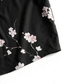 FRACTYR 男士夏季日式樱花印花衬衫，双面设计，宽松透气休闲短袖衬衫 - 黑色 - 查看 6