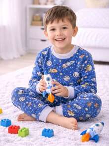 Boys' Soft Fleece Winter Pajamas, Warm And Closed, Sizes 2 To 12 - Xanh đậm - Xem 5