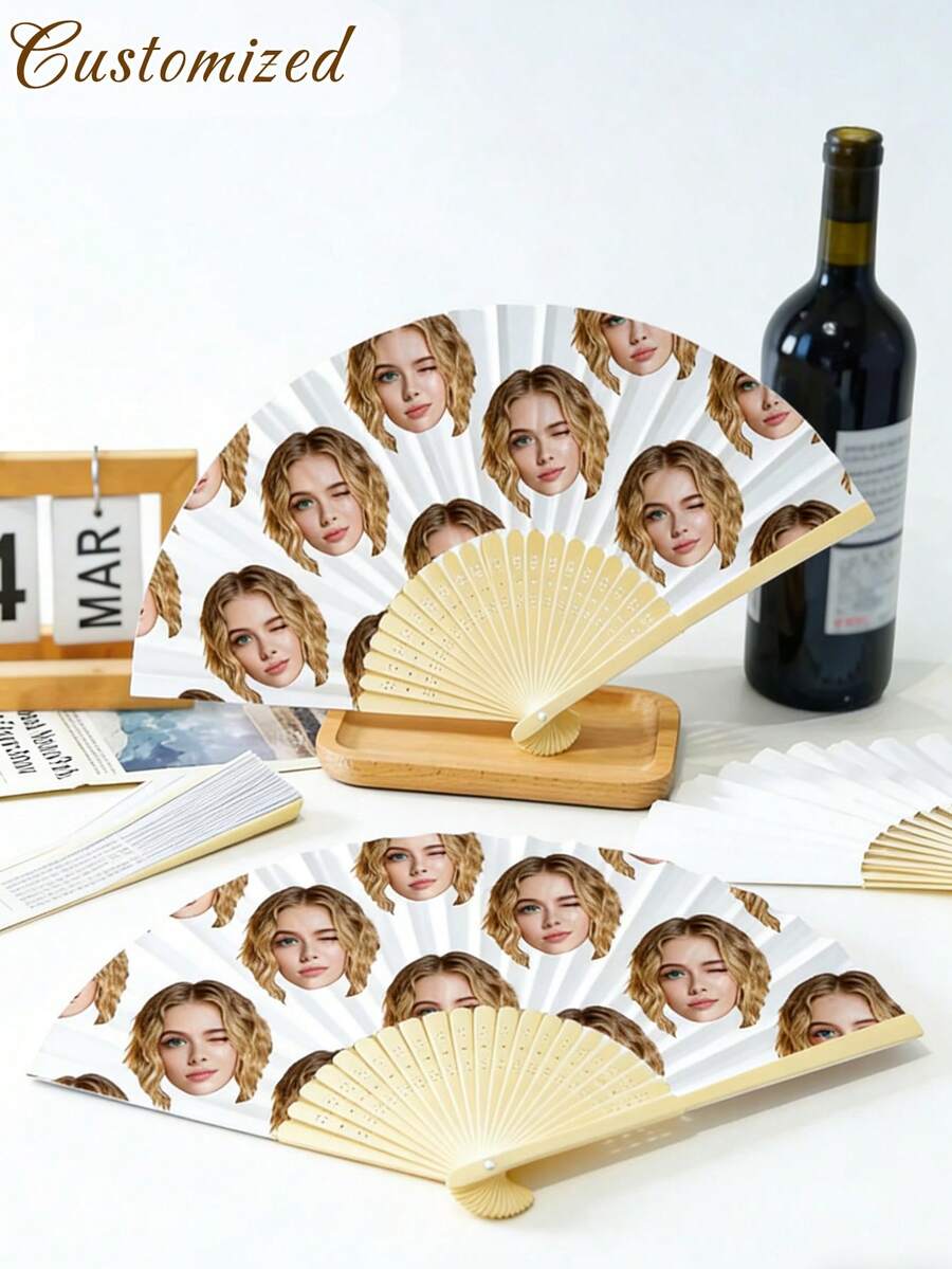 Personalized Photo Hand Fan, Silhouette Fan With Portrait, Fun Giveaway For Birthday Party, Bachelorette Party, Wedding, Graduation And Other Occasions