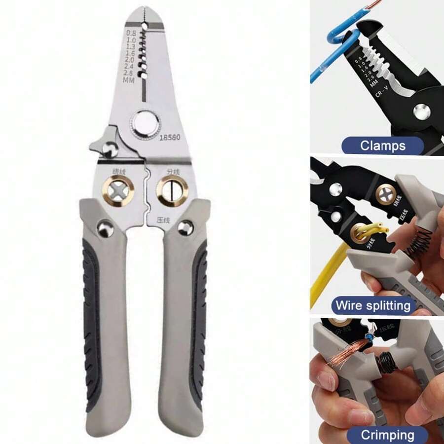 1 chiếc kìm tuốt dây điện ProMaster 8 trong 1, thép crom vanadi, tay cầm chống trượt, đa chức năng với chốt an toàn, dụng cụ cắt, tuốt và bấm đầu dây dành cho thợ điện. - A - Xem 1