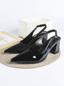 Giày cao gót đen 7cm, sandal đế dày, giày hở mũi gót vuông, giày dự tiệc, giày cưới, sandal quai hậu mũi nhọn. - màu đen - Xem 3