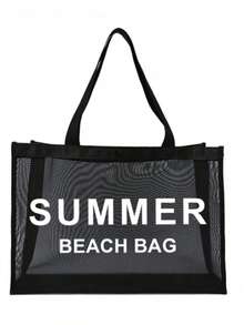 1个尼龙网眼沙滩包，字母印花，大容量设计，适合自用或送礼，是返校、海滩、度假的理想之选，防水背包，送给朋友、妈妈、老师的完美礼物，母亲节礼物，夏季必备，海滩必备。适合海滩度假、旅行、购物和其他场合，也是教师节的最佳礼物。 - 黑色 - 查看 13