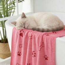 Toalla de aseo para mascotas de microfibra súper suave de 50x100cm/19.68x39.37 pulgadas, toalla de baño para mascotas de secado rápido apta para cachorros y gatitos pequeños, medianos y grandes - Colores vibrantes, diseño de pata y hueso - Multicolor - Ver 10