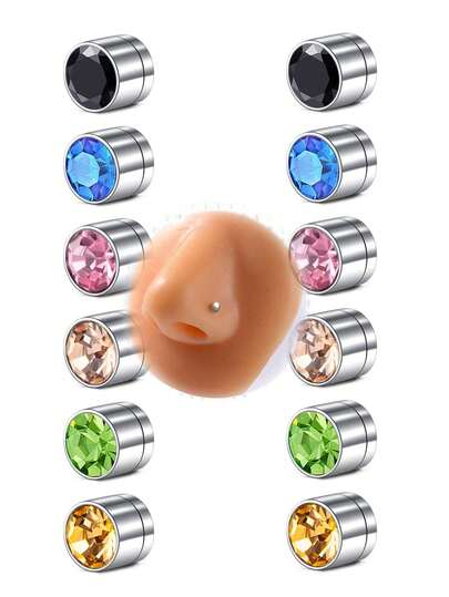 12Pcs Fake Nose Stud Fake Nose Ring Stud Fake Nose Piercing Fake Lip Ring Fake Earrings Stud Silver Gold Fake Cartilage Helix Earring Clip On Earring Hoop Fake Eyebrow Ring Fake Bridge Piercing