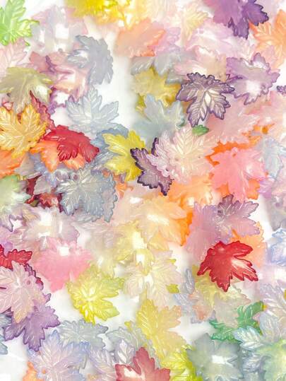 100颗/包 枫叶心形直孔亚克力珠 高品质散珠 DIY工艺材料 手机链饰品制作配件