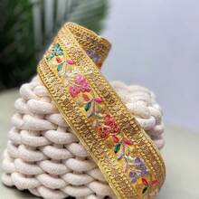 Viền ren đính kim sa thêu, ruy băng dệt màu vàng mù tạt, trang trí váy. - màu vàng - Xem 4