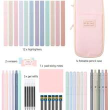 44 piezas Juego de papelería, estuche de lápices de gran capacidad, incluye resaltadores pastel lindos, bolígrafos, lápices mecánicos y un set de cuadernos bíblicos; suministros de papelería para niñas, rosa - A - Ver 2