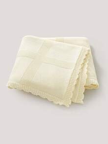 100*80cm All Season Pure Cotton Baby Blanket, Soft & Comfortable Children Blanket With Scalloped Edges, Stroller Blanket, Swaddle Wrap, Essential For Newborns - Off-white - View 1