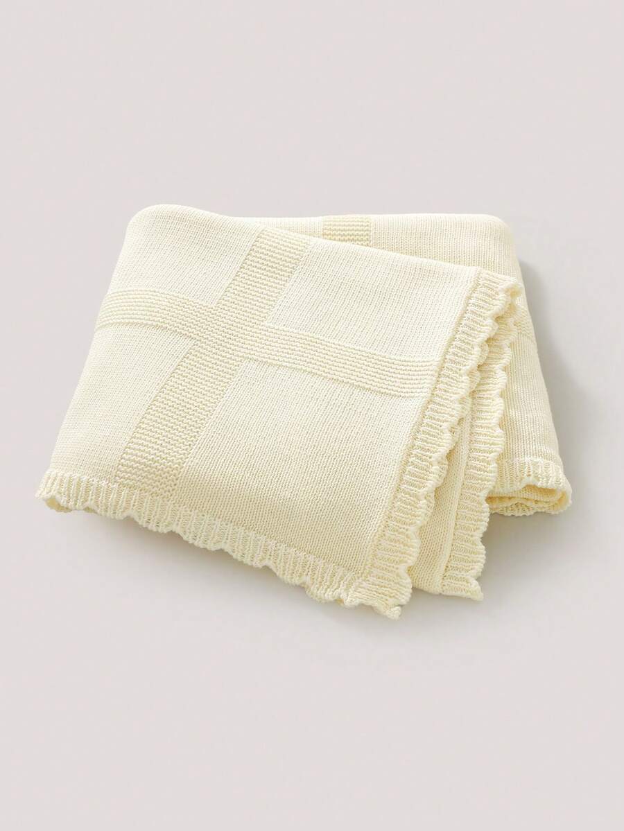 100*80cm All Season Pure Cotton Baby Blanket, Soft & Comfortable Children Blanket With Scalloped Edges, Stroller Blanket, Swaddle Wrap, Essential For Newborns - Off-white - View 1