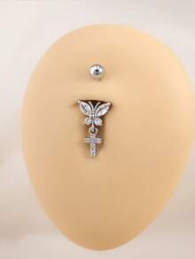 1pc/5pcs Butterfly Series Navel Rings Set, Inlaid Sparkling Cubic Zirconia Dangle Belly Button Piercing Body Jewelry, Suitable For Summer Beach - Multicolor - View 10
