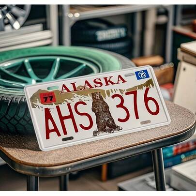 Vintage Alaska License Plate Frame And Cover - Large 11.81x5.91 Inch Nostalgic Alaska Themed Metal Wall Decor/Car Plate - AHS#3676 Design License Plate - Ideal For Heavy Duty Garage, Man Cave Home Decor - Best Alaska Driver Gift - Compatible With US Standard Vehicles - Aluminum Construction - Picturesque Alaska Landscape - Fun Retro Gift For Alaska Enthusiasts - Includes Easy Installation Hardware, 2D Flat