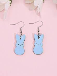 12pcs Easter Cute Rabbit Wooden Earrings Set, Candy Color Wooden Holiday Earrings Suitable For Women's Daily Wear, Party Gift - Earring Set - View 8
