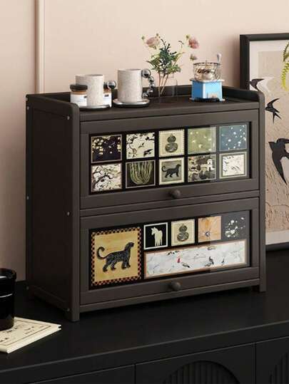 Modern Black Storage Cabinet - Perfect For Organizing Cables, Stationery, Cosmetics, And Jewelry - A Versatile Home Storage Cabinet Suitable For The Kitchen, Bathroom, And Living Room, Featuring Adjustable Shelves For Storing Tableware And Decorative Items, With A Stylish Design