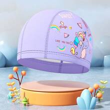 Middle School Students PU Cartoon Print Swimming Cap With Waterproof Coating, Elastic And Comfortable, Does Not Pinch The Head Swimming Cap - Multicolor - View 1