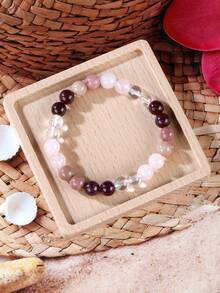 YAUKIA 1pc Natural Rose Quartz&Rhodonite&Garnet Bracelets For Women,Enhance Love,Bracelet For Love & Protection,Ideal For Daily Wear - Multicolor - View 3