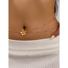 1pc Women Waist Chain Gold Metal Five Leaf Flower Beaded Waist Ornament Elegant Exquisite Waist Chain Delicate Texture Light Luxury Versatile Comfortable To Wear Body Shaping Design Suitable For Beach Vacation Bikini Matching Daily Outing Leisure Outfits For Adult Ladies Elegant Fashion Popular Style Exquisite Luxury Accessory Beautiful Matching Not Easy To Fall Off Ideal Gifts For Girlfriends Friends Early Summer Summer Warm Holiday Presents - 黃金 - 查看 1