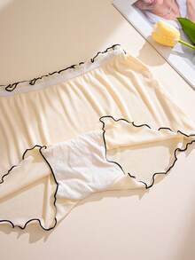 3pcs Women's Multicolor Frill Trim Tummy Control Seamless Comfortable Simple Anti-Chafing Plus Size Briefs - Multicolor - View 7