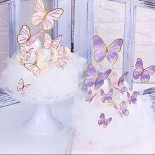 10 piezas Decoraciones de mariposas de alambre 3D de hadas para pastel de cumpleaños, mesa de postres, material de papel - decoraciones de mariposas - Ver 5