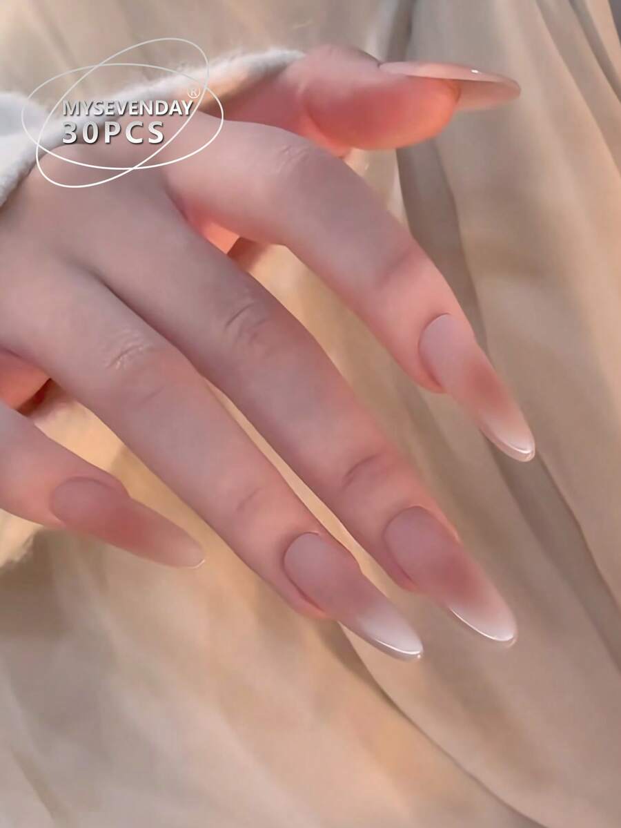 30片杏仁形渐变裸色美甲贴纸,简约性感风格 - 彩色 - 查看 1