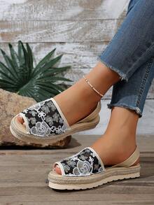 New Women's Fashion Summer Casual Slip-On Elegant Mesh Embroidered Open Toe Backstrap Flat Sandals, Suitable For Daily, Vacation, Commute, And Dating Outfits - Multicolor - View 1