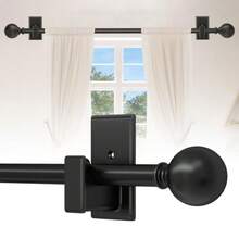 Black Curtain Rods No Drilling-Adjustable No Drill Curtain Rods For  32-45 Inch With Adhesive Brackets For Bedroom Apartment Renter Friendly 5/8" Small Door Cafe Single Rod Easy Install - Black - View 2