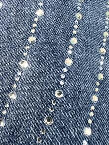 Women's High Waist Rhinestone Wave Jeans, Fashion Blue Sparkly Wide Leg Pants For Night Out & Going Out, 2026 Spring Y2K Aesthetic - Medium Wash - View 8