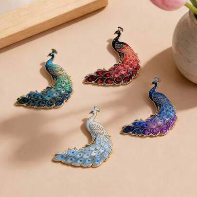 1PC Elegant Peacock Enamel Pins, Zinc Alloy Gradient Feather Brooches, Luxury Fashion Accessories For Women, Aesthetic Bag Clothing Pins, Perfect Gift For Her