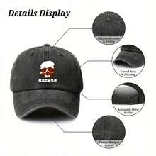 G59 Skull Graphic  Dad Hat |   Soft Top Design, Breathable Comfortable Fabric, Street Culture Baseball Cap For Outdoor Activities And Driving - 黑色 - 查看 3