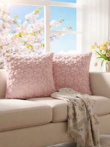 Frühlings-Zierkissenbezüge, Landhausstil Sommer Blumen Gänseblümchen Weich Plüsch Kissenbezüge, Sofa Schlafzimmer Wohnzimmer Sofa Raum Heim Dekoration 3D Kissenbezüge, geeignet für Alltag, Partys, Hochzeiten, Muttertag - Pink - Übersicht 3