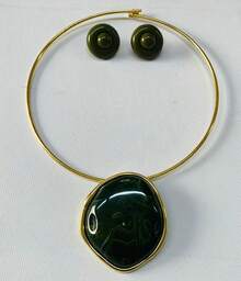 Gold-Plated Choker Set For Mother's Day - Be Beautiful Like A Jewel. - 墨綠色 - 查看 1
