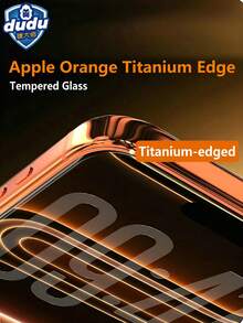 dudu Apple Orange 鈦金屬邊框鋼化玻璃螢幕保護貼－超強防摔，相容 iPhone 17 Pro Max / 17 Pro / 17 / 16 Pro Max / 16 Pro，鋼化玻璃螢幕保護貼，鈦金屬邊框，超強防摔防震金屬邊框，原色防刮高清晰透明全螢幕覆蓋，相容手機殼 - 橙色鈦金屬邊高清 - 查看 14