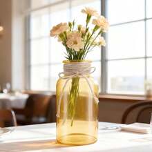 Vintage Glass Flower Vase, Farmhouse Glass Centerpiece Vases Mason Jars For Weddings, Parties & Home Decor Bulk (12, Transparent)  Bud Vases For Flowers For Rustic Wedding KDW8 - 金子 - 查看 4
