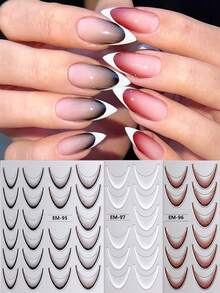 3D Minimalist Ombre French Manicure Nail Stickers, Black-White-Brown Gradient Curved French Design Self-Adhesive Nail Stickers, Adorable Y2K Style Nail Decor, Perfect For Elegant Nail Look, DIY Nail Salon Accessories And Supplies (3/2 Sheets) - Multicolor - View 15