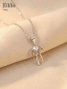 1pc Bowknot Clavicle Chain, Can Be Layered With Fine Chain Or Faux Pearl Chain To Create Depth, Suitable For Daily, Date, Party Wear, Matching Earrings Available In The Same Series - Bow - View 6