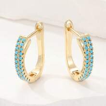 时尚串珠耳环，女士几何圆形合成绿松石耳环，匠心珠宝新品上市 - 金色 - 查看 6