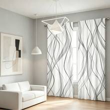 2pcs Modern Minimalist Style Gray And White Semi-Sheer Curtains, 100% Polyester Fabric, Machine Washable, Rod Pocket Design, Suitable For Bedroom, Living Room, Game Room, Home Office - Modern Knitted Weaving Technique, Scenic Theme (Rods Not Included) - Multicolor - View 4