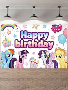 MY LITTLE PONY 小马宝莉生日背景幕布，适用于户外派对装饰、拍照背景、生日墙面装饰，尺寸100*150厘米，可悬挂拍照背景横幅，营造派对氛围，用作装饰道具、户外露营拍照背景、场景装饰横幅、道具展示等。 - 多款 - 查看 13