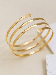 1pc Metal Bar Arm Cuff Bracelet, Simple & Fashionable Design, Suitable For Women To Wear To Parties And Gatherings, Gift - Gold - View 2