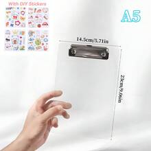 1个A4/A5透明写字板，配有DIY卡通贴纸，便携式书写板，防滑硬纸板文件夹，耐用时尚的低调夹子设计。非常适合家庭、办公室、绘画、护理、餐厅菜单、账单和学习等场合。 - 查看 12
