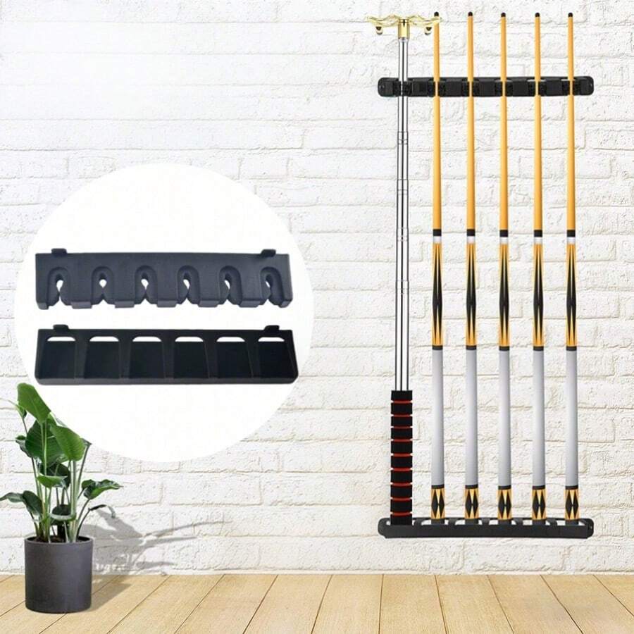 Pool Cue Rack Wall Mounted Hanging 6 Cues Stick Holder Stand Snooker Organizer - Black - View 1