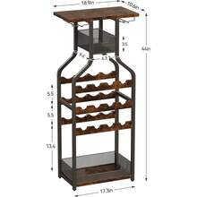 Estante de vino independiente de metal, contiene 16 botellas, escritorio, estante de vidrio, para bar, cocina, comedor, sala de estar, espacios pequeños - Marrón - Ver 2