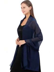 1 件装时尚柔软雪纺围巾披肩晚礼服婚礼披肩新娘围巾女士羊绒黑色披肩 - 彩色 - 查看 6