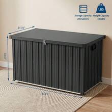 120/150/160/200 Gallon Metal Deck Box Waterproof Outdoor Storage Container, Heavy-Duty Galvanized Steel Patio Storage Box With Wheels & Handles, Large Bin For Patio Cushions, Pool Gear, Garden Tools & Backyard - Thùng 200 gallon màu xám - Xem 2