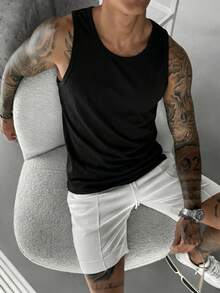 GRDR Tank Top Pria Kasual Musim Panas Tanpa Lengan Leher Bulat - Hitam - View 5