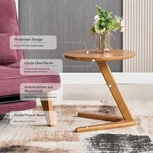 Modern Minimalist Round Wooden Table, Solid Wood Side Table, Sofa Side Table, Living Room Side Table That Slides Under The Sofa, TV Table For Small Spaces That Fits Over The Sofa. - Natural - View 6