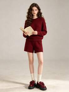 Giày lười nữ đế dày có nơ, giày da công sở thường ngày cho mùa xuân và mùa thu. - Màu Đỏ Sâu - Xem 7