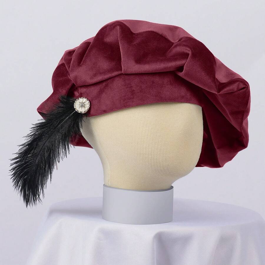 2026 Medieval Feathered Hat, Renaissance Headdress, Women's Cosplay Hat, Costume Hat For Shows, Cosplay Hat - 263263 Mũ nam thời Trung cổ màu đỏ - Một cỡ - Xem 1