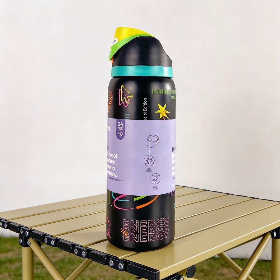 Water Bottle 32oz,Multiple Colors Are Available,With Straw,Heat Preservation Time More Than 24 Hours, Cold And Hot Water Can Be Insulated, Can Make Coffee, Frozen Drinks, Beautiful Appearance, Exquisite Workmanship, Suitable For Camping, Work, Indoor Use. - Black Finger-32oz - 查看 1