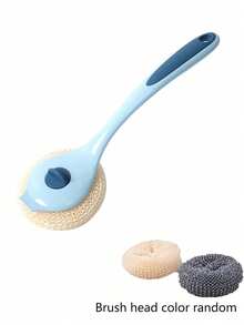 1pc Integrated Pot Brush, Non-Scratch Scrubber, Dishwashing Brush With Long Handle Cleaning Steel Wool, Household Kitchen Tool - hồng - Xem 8